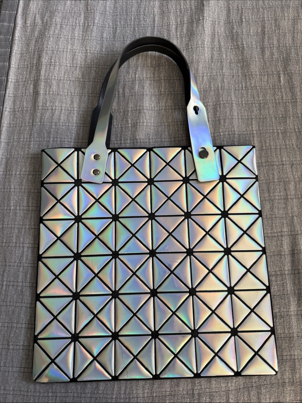 Holographic Geometric Tote Bag - Iridescent Silver